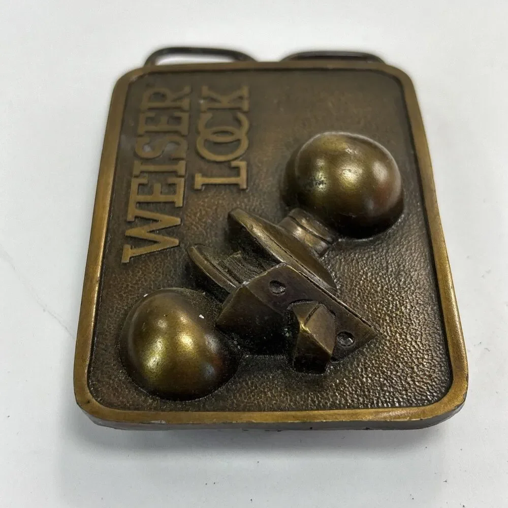 Weiser Door Lock Advertising Belt Buckle Vintage Brass 1981